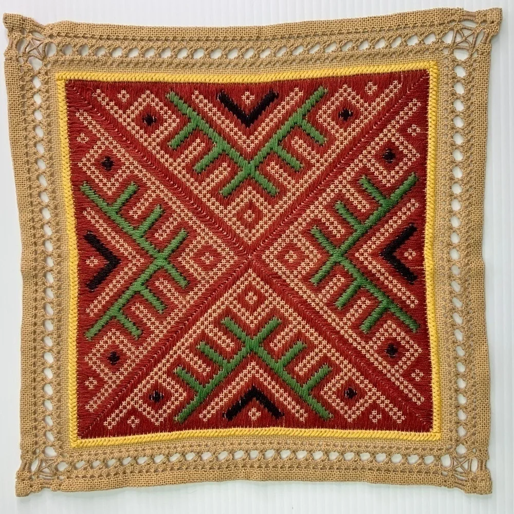 Woven Fabric Table Square Red Vintage Global Decor Boho 10